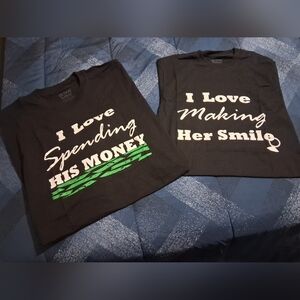 Gildan Black Couple T-Shirts - I Love Spending His Money & Making Her Smile